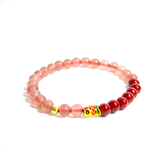 Erdbeerkristall-Zinnoberarmband mit Koi