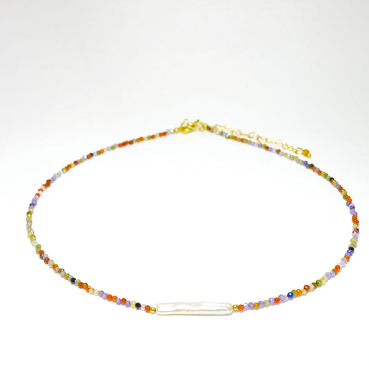 farbige Zirkonkette mit Barockperle