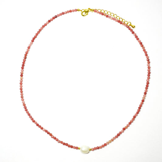 Rhodonit-Halskette mit Perle